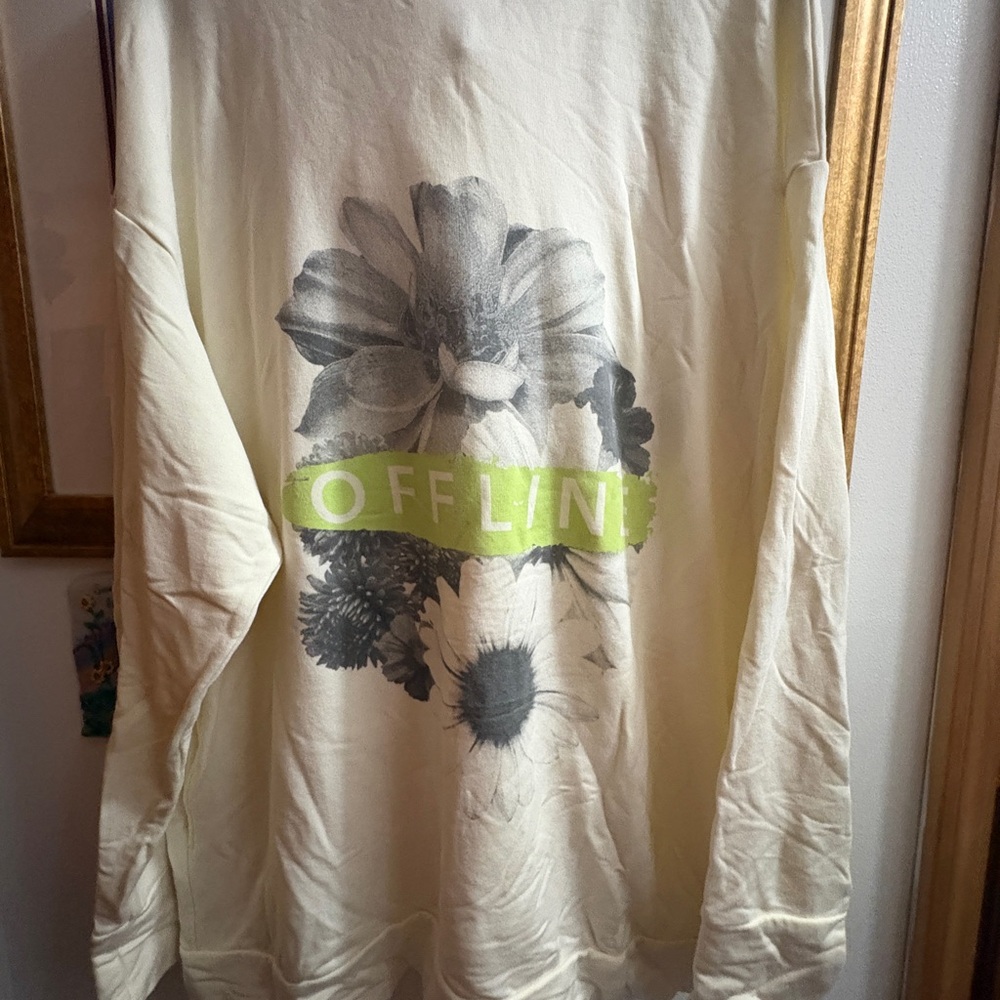 aerie Cream 'OFFLINE' Pullover with Lime Accent